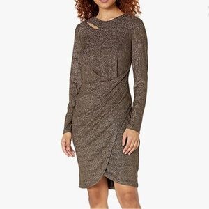 DKNY Long Sleeve Knit Cut Out Sheath metallic gold women’s 12 new with tags